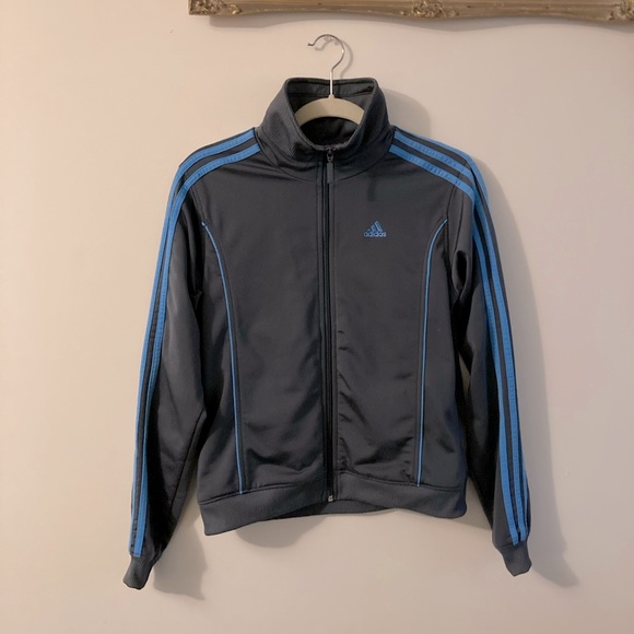 Adidas Women’s Grey and Baby Blue Adidas zip up Track Jacket Size Small - Picture 1 of 6